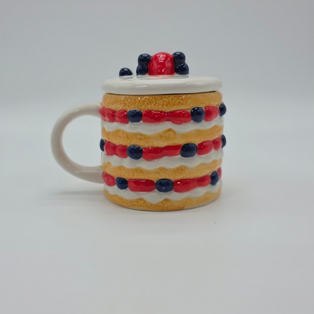 Lang by Design Group Layer Cake Ceramic Mug with Lid Strawberry Blueberry Kitsch